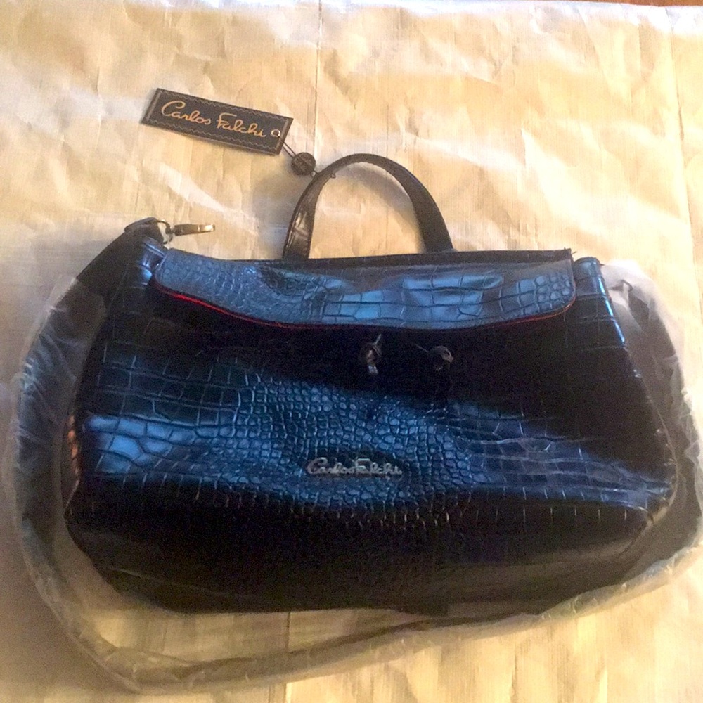 Carlos Falchi Black Bag, Red Interior.